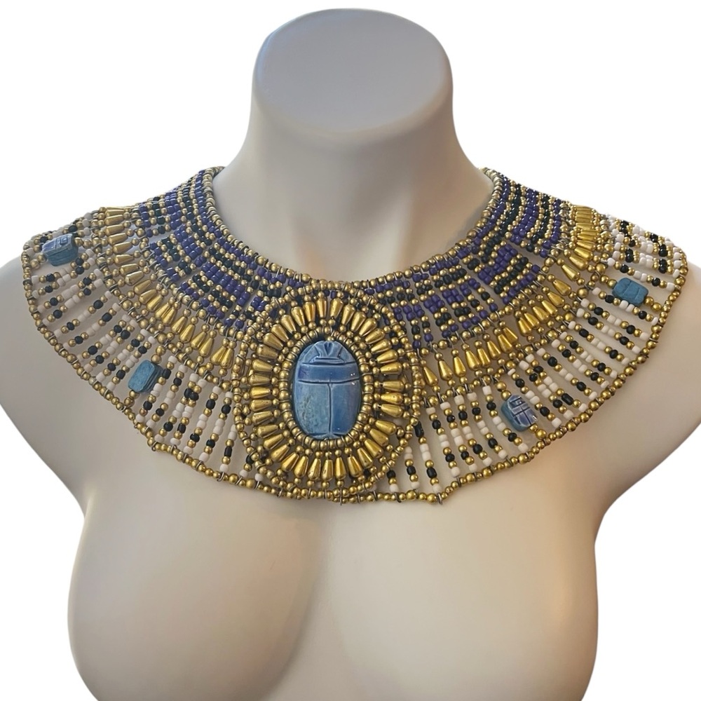 Ancient Egyptian Revival Beaded Scarab Collar
Necklace Handmade Statement Piece - Picture 2 of 13